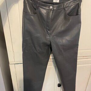 Aritzia Wilfred Straight-leg Grey Faux-Leather Pants Size 12